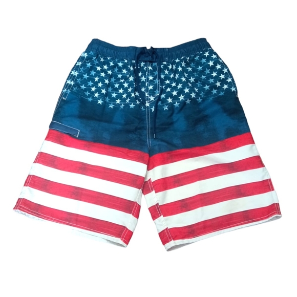 Pacific Scene Patriotic Swimming Shorts Sz M White/Red/Blue - Picture 1 of 7